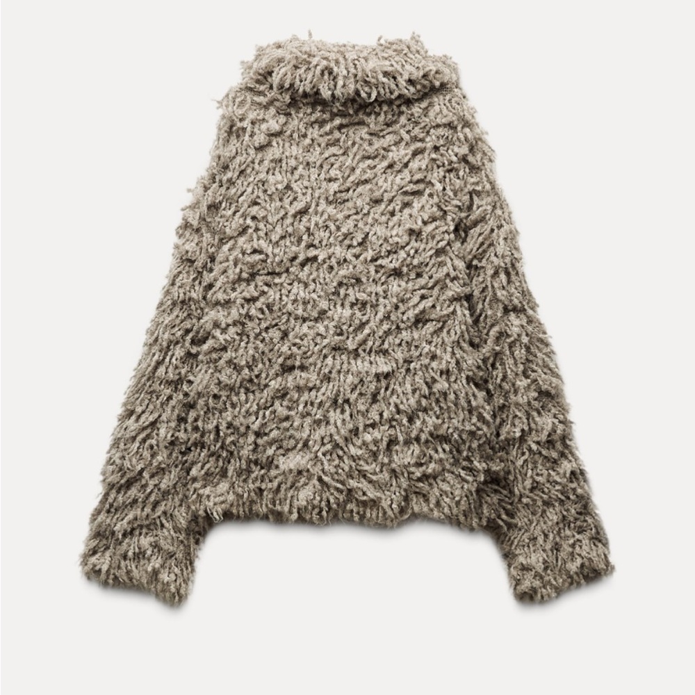 ZARA FAUX FUR KNIT JACKET 4938/102 SMALL MINK BEIGE CARDIGAN COAT TEDDY SHERPA - Picture 7 of 13